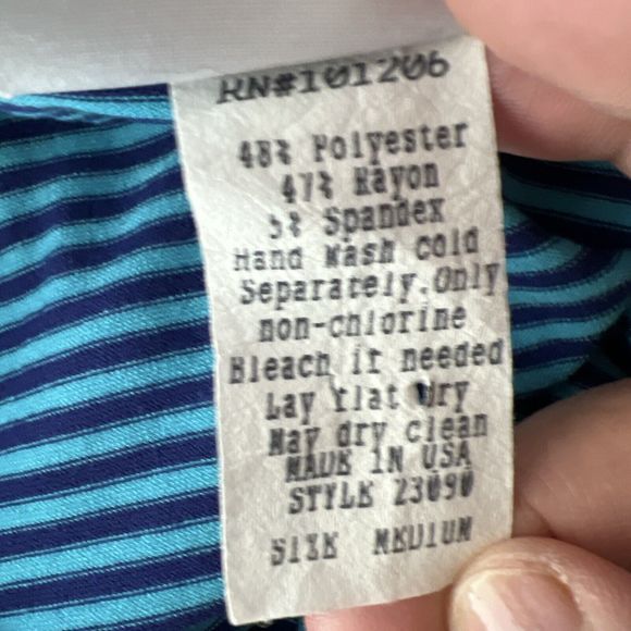 Soft Surroundings Blouse Women Medium Blue Striped Ruffle Collar Short Sleeve - Picture 6 of 13